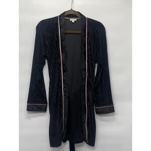 POL Women’s Wrap‎ Style Black Velvet Striped Dressing Gown Robe Sz S Loungewear
